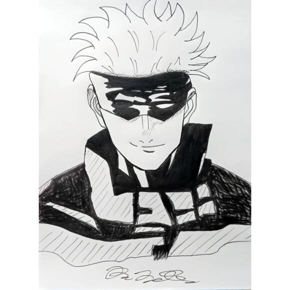 Satoru Gojo Jujutsu Kaisen Anime Manga Comic Fan Art 9x12 Inch Ink Drawing - Picture 2 of 2